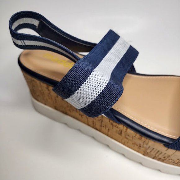 NEW MADDEN By STEVE MADDEN Blue White Fabric Wedge Sandals - Picture 4 of 4